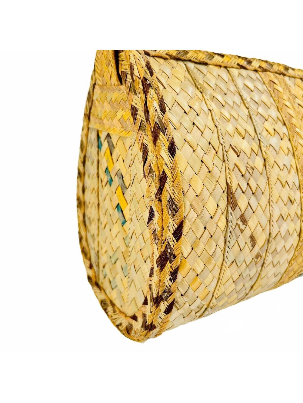 Vintage 80s Tan Woven Straw Raffia Barrel Shoulder Bag - Picture 3 of 8